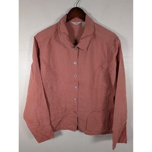 J Jill Jacket Womens 14 Pink 100% Linen Button Front Casual Spring Lightweight